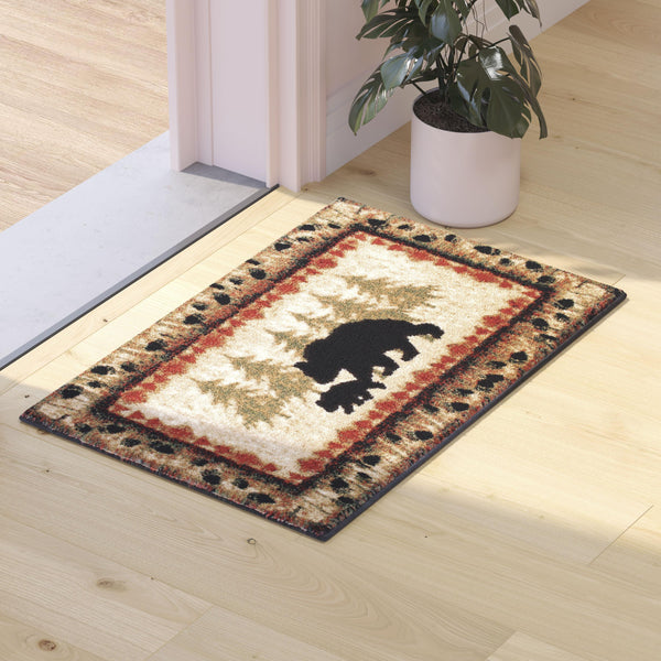 Brown,2' x 3' |#| Wandering Bear and Cub Rustic Olefin Area Rug in Brown - Jute Backing - 2' x 3'