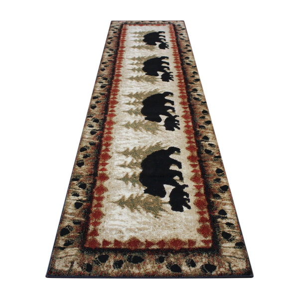 Brown,3' x 10' |#| Wandering Bear and Cub Rustic Olefin Area Rug in Brown - Jute Backing - 3' x 10'