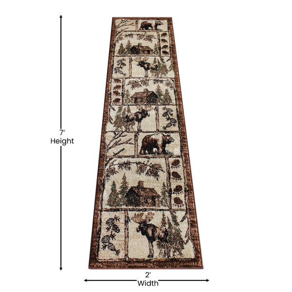 Brown,2' x 7' |#| Wildlife Themed Plush Indoor Area Rug in Shades of Brown - 2' x 7'