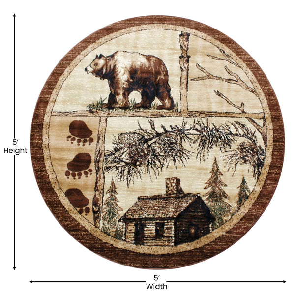 Beige,6' Round |#| Wildlife Themed Plush Indoor Area Rug in Shades of Brown - 6' x 6'
