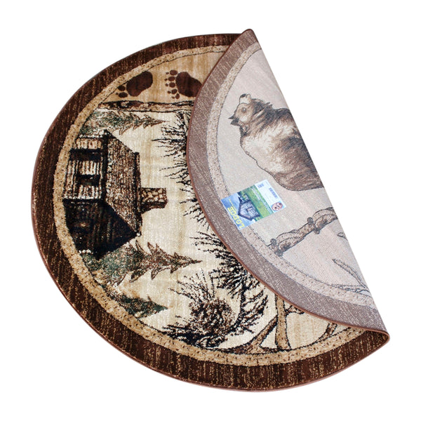 Beige,6' Round |#| Wildlife Themed Plush Indoor Area Rug in Shades of Brown - 6' x 6'