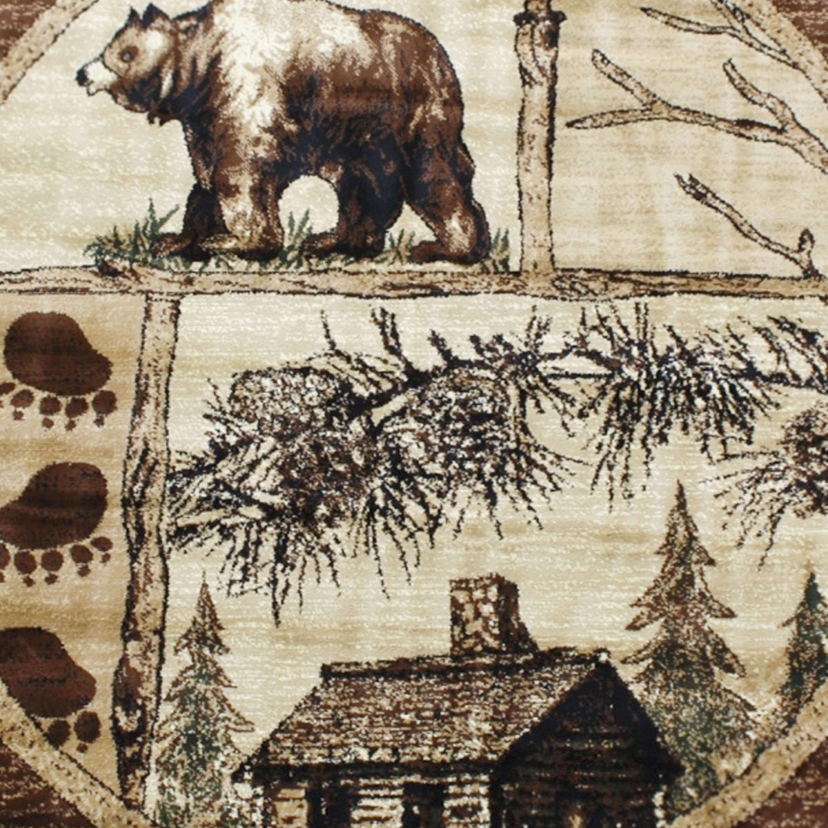 Beige,6' Round |#| Wildlife Themed Plush Indoor Area Rug in Shades of Brown - 6' x 6'