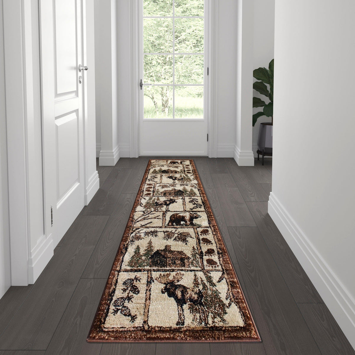 Brown,2' x 7' |#| Wildlife Themed Plush Indoor Area Rug in Shades of Brown - 2' x 7'