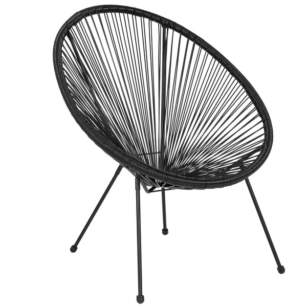 Black |#| Black Papasan Oval Woven Basket Bungee Lounge Chair - Indoor/Outdoor Furniture