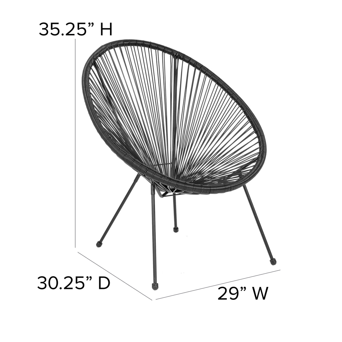 Black |#| Black Papasan Oval Woven Basket Bungee Lounge Chair - Indoor/Outdoor Furniture