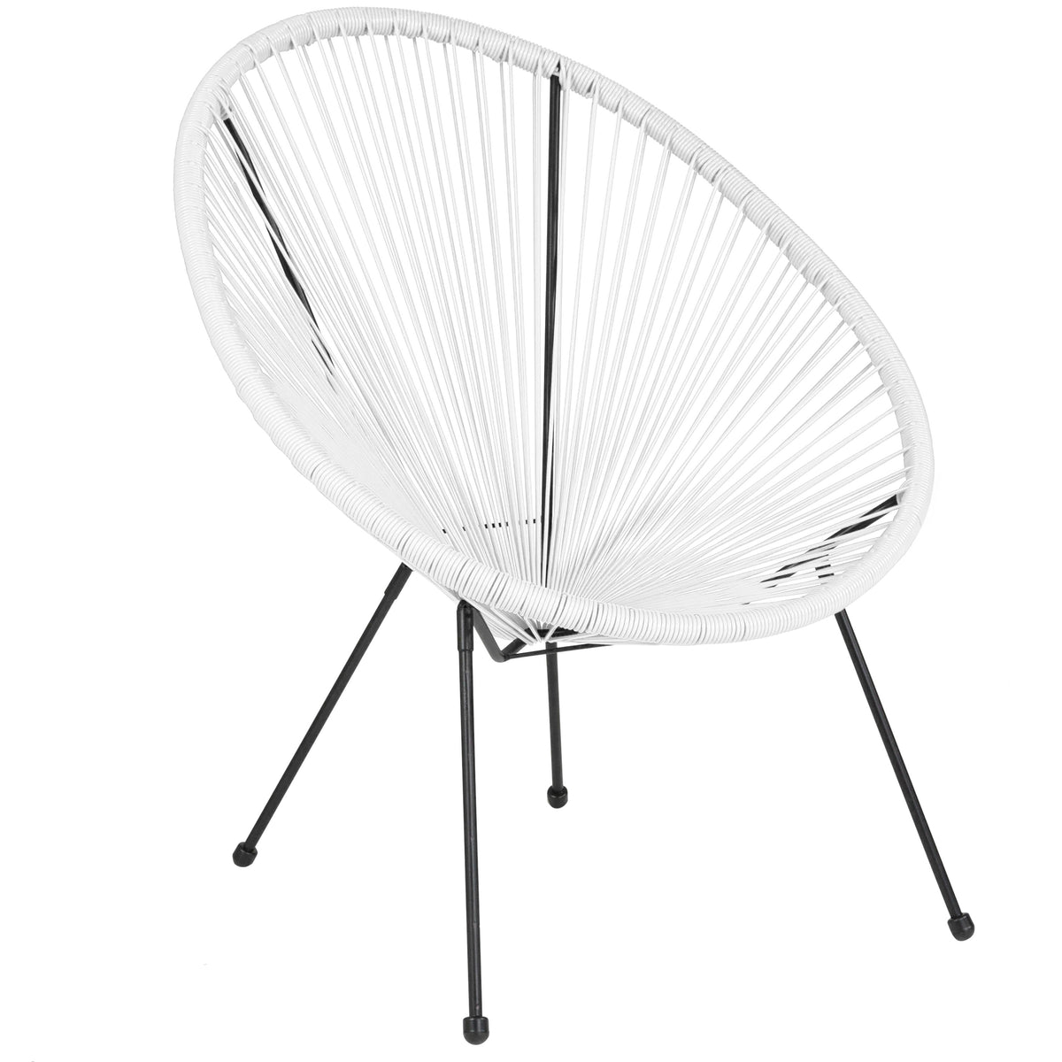 White |#| White Papasan Oval Woven Basket Bungee Lounge Chair - Indoor/Outdoor Furniture