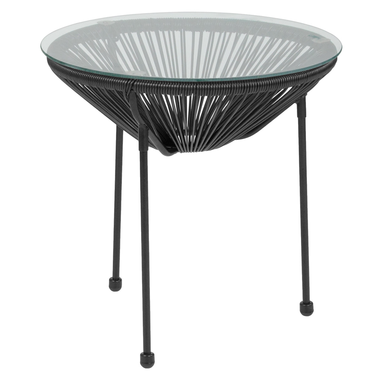 Black |#| Black Rattan Bungee Table with Glass Top - Living Room Furniture
