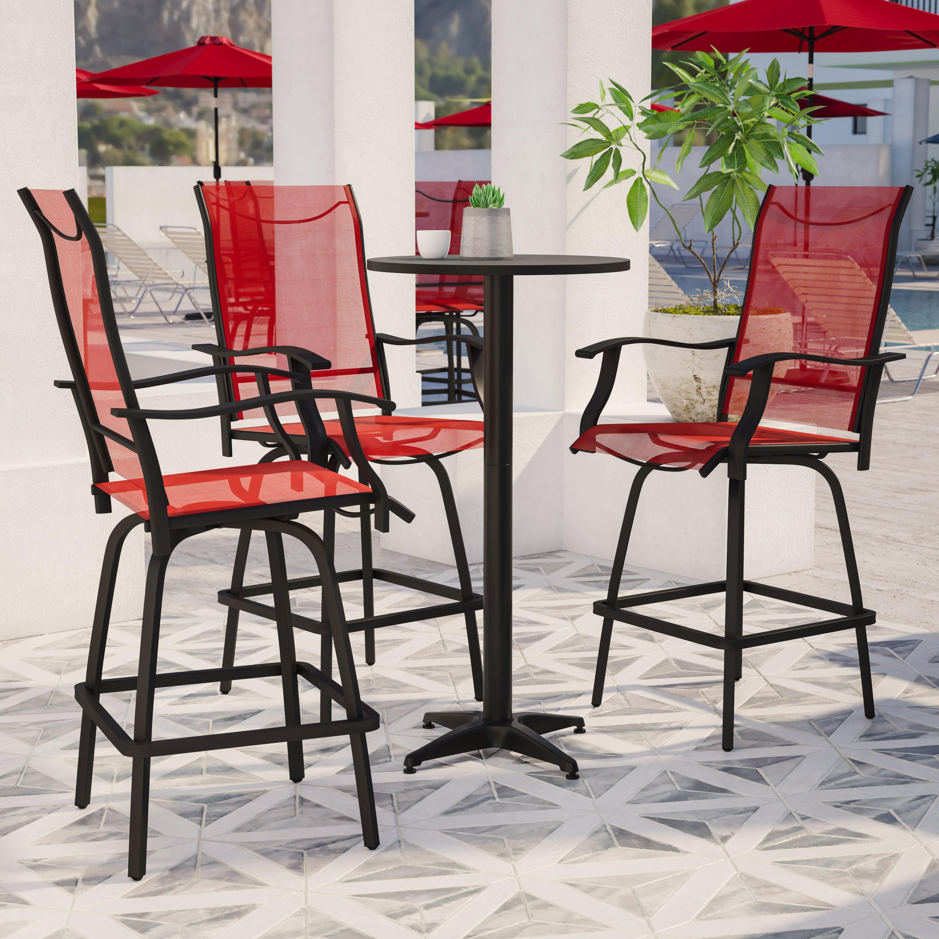 Valerie Patio Bar Height Stools Set of 2 All Weather Textilene Swivel Patio Stools and Deck Chairs with High Back Armrests