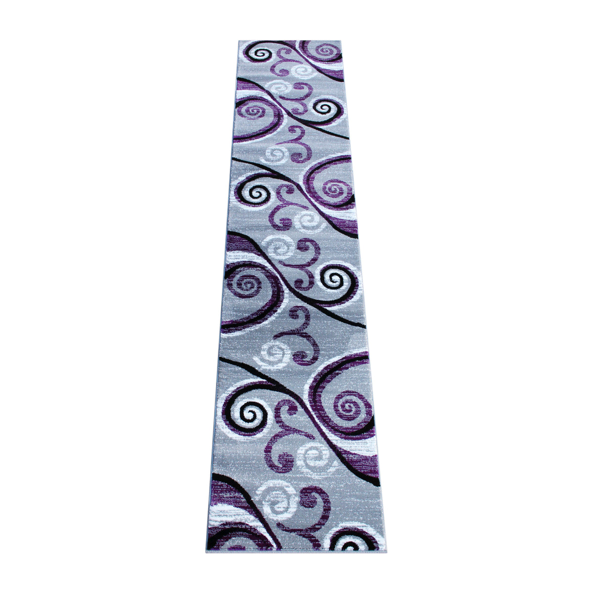 Purple,2' x 11' |#| Modern Distressed Swirl Abstract Style Indoor Area Rug in Purple - 2' x 11'