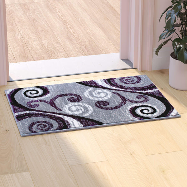 Purple,2' x 3' |#| Modern Distressed Swirl Abstract Style Indoor Area Rug in Purple - 2' x 3'