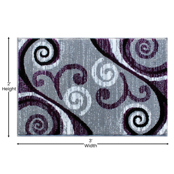 Purple,2' x 3' |#| Modern Distressed Swirl Abstract Style Indoor Area Rug in Purple - 2' x 3'