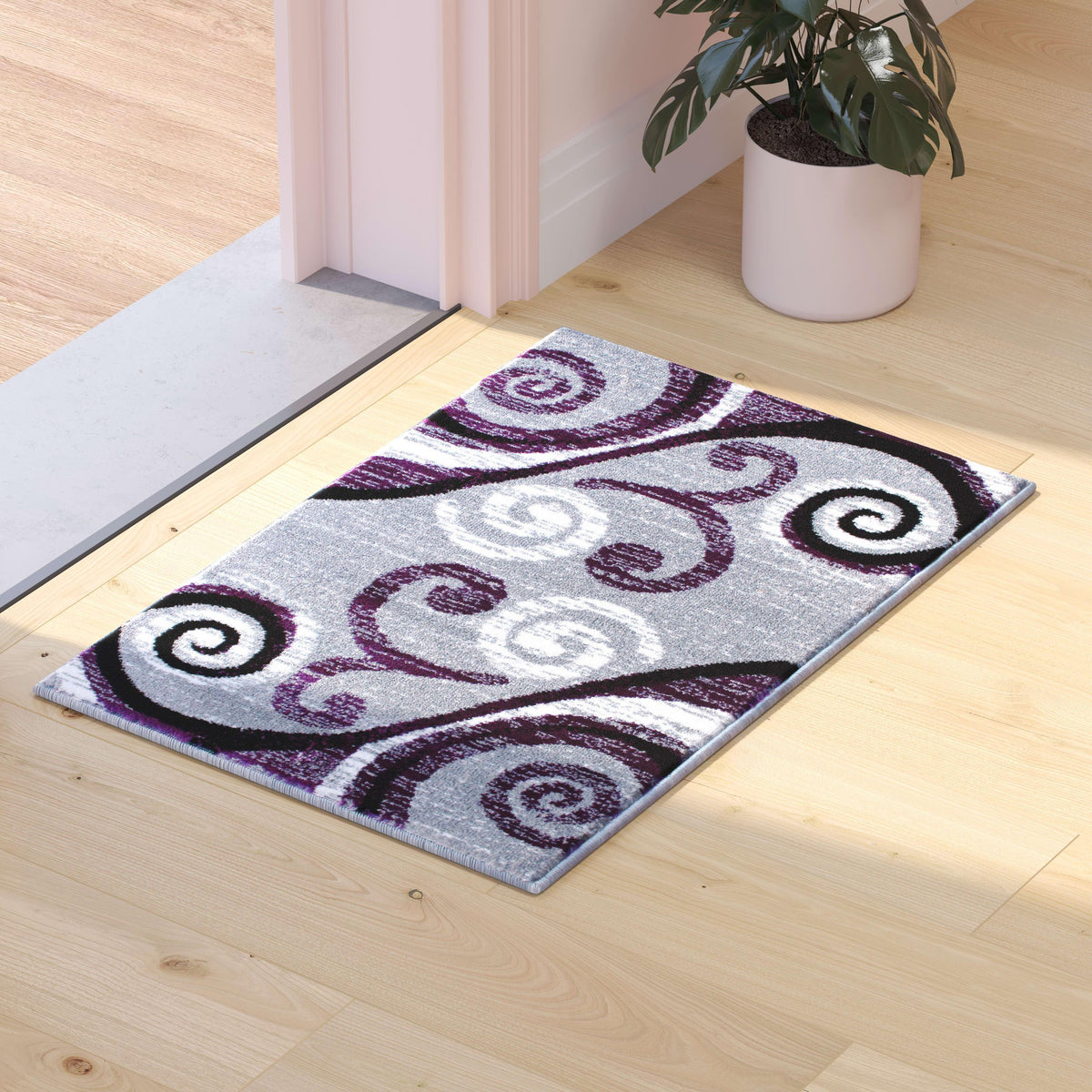 Purple,2' x 3' |#| Modern Distressed Swirl Abstract Style Indoor Area Rug in Purple - 2' x 3'