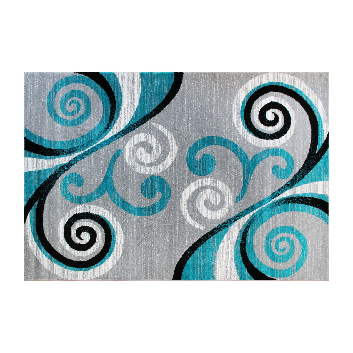 Turquoise,5' x 7' |#| Modern Distressed Swirl Abstract Style Indoor Area Rug in Turquoise - 5' x 7'