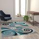 Turquoise,5' x 7' |#| Modern Distressed Swirl Abstract Style Indoor Area Rug in Turquoise - 5' x 7'