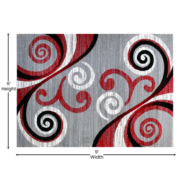 Red,6' x 9' |#| Modern Distressed Swirl Abstract Style Indoor Area Rug in Red - 6' x 9'