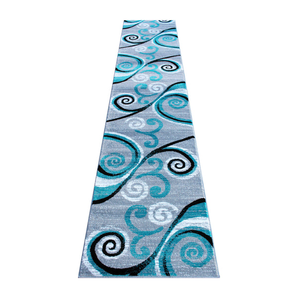 Turquoise,2' x 11' |#| Modern Distressed Swirl Abstract Style Indoor Area Rug in Turquoise - 2' x 11'