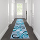 Turquoise,2' x 11' |#| Modern Distressed Swirl Abstract Style Indoor Area Rug in Turquoise - 2' x 11'