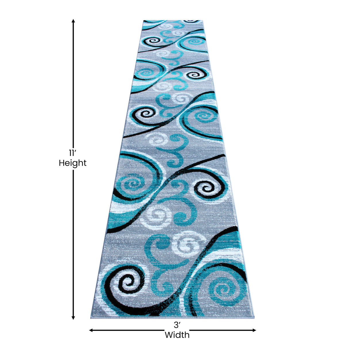 Turquoise,2' x 11' |#| Modern Distressed Swirl Abstract Style Indoor Area Rug in Turquoise - 2' x 11'