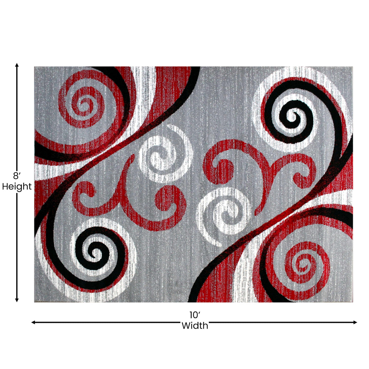 Red,8' x 10' |#| Modern Distressed Swirl Abstract Style Indoor Area Rug in Red - 8' x 10'