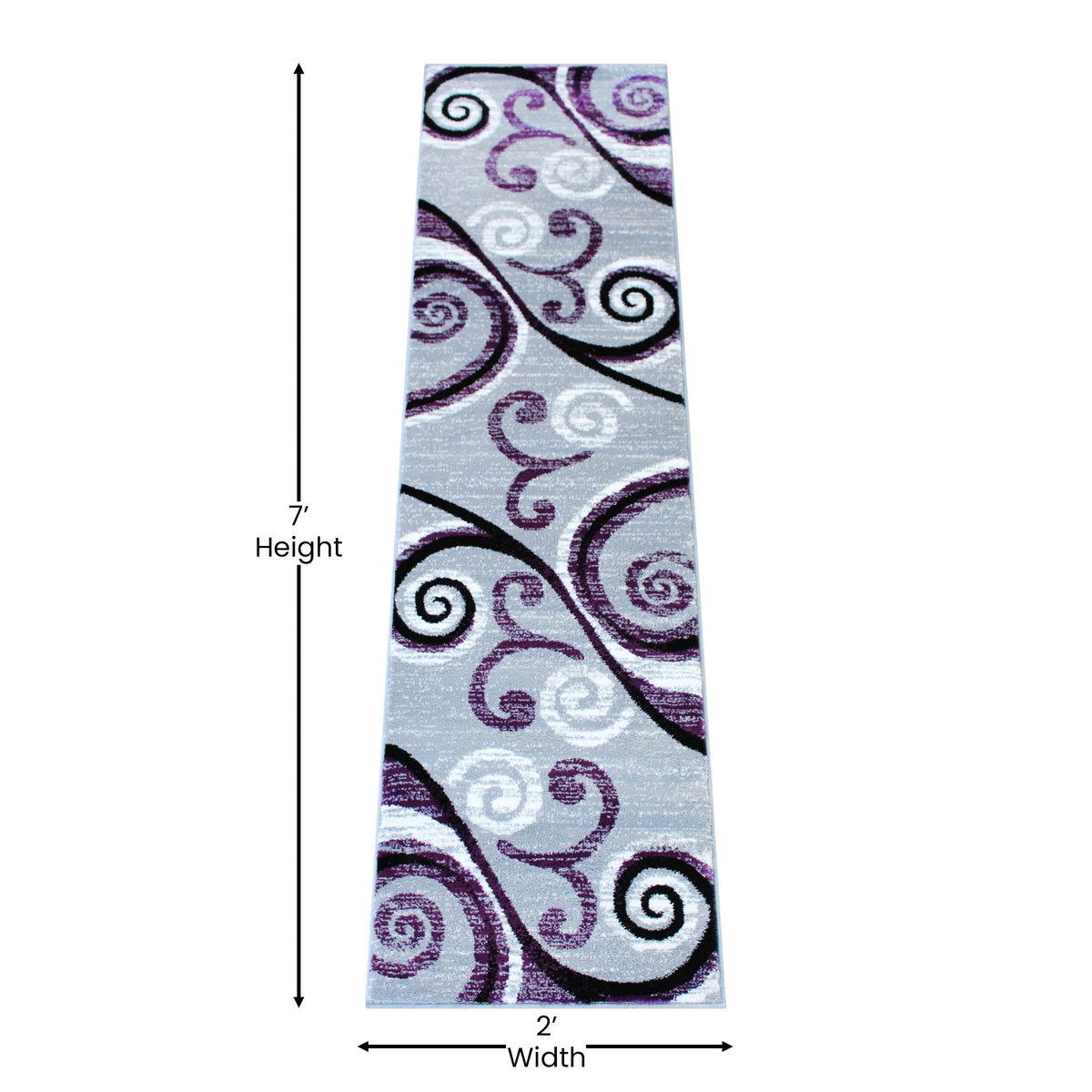 Purple,2' x 7' |#| Modern Distressed Swirl Abstract Style Indoor Area Rug in Purple - 2' x 7'