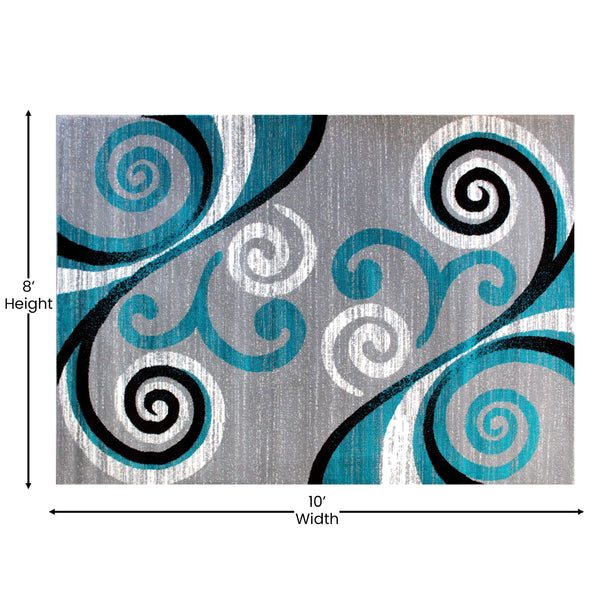 Turquoise,8' x 10' |#| Modern Distressed Swirl Abstract Style Indoor Area Rug in Turquoise - 8' x 10'