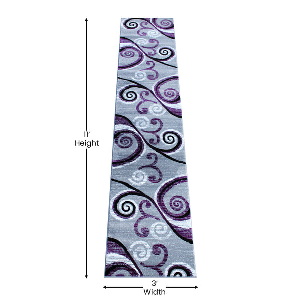 Purple,2' x 11' |#| Modern Distressed Swirl Abstract Style Indoor Area Rug in Purple - 2' x 11'