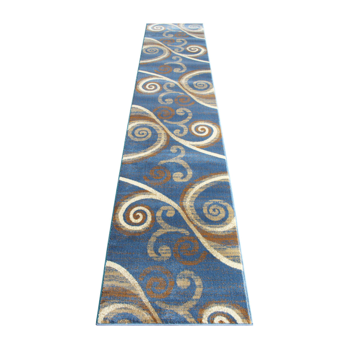 Blue,2' x 11' |#| Modern Distressed Swirl Abstract Style Indoor Area Rug in Blue - 2' x 11'