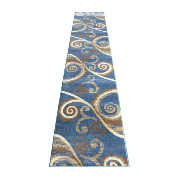 Blue,2' x 11' |#| Modern Distressed Swirl Abstract Style Indoor Area Rug in Blue - 2' x 11'