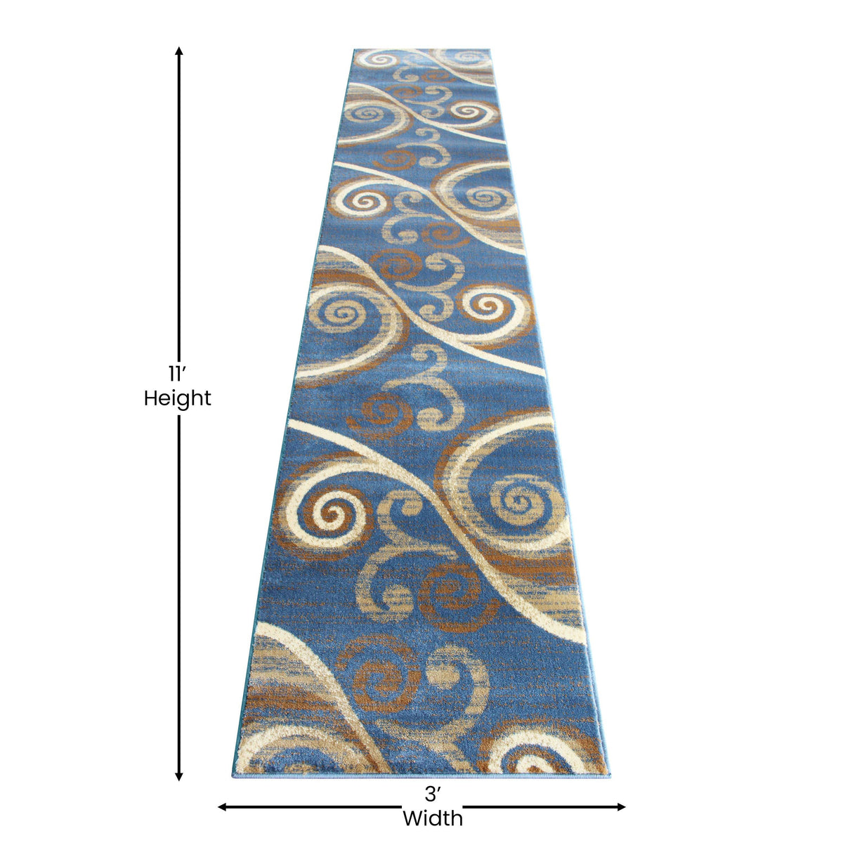 Blue,2' x 11' |#| Modern Distressed Swirl Abstract Style Indoor Area Rug in Blue - 2' x 11'