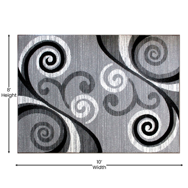 Grey,8' x 10' |#| Modern Distressed Swirl Abstract Style Indoor Area Rug in Grey - 8' x 10'