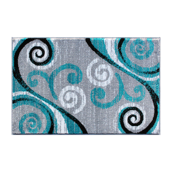 Turquoise,2' x 3' |#| Modern Distressed Swirl Abstract Style Indoor Area Rug in Turquoise - 2' x 3'