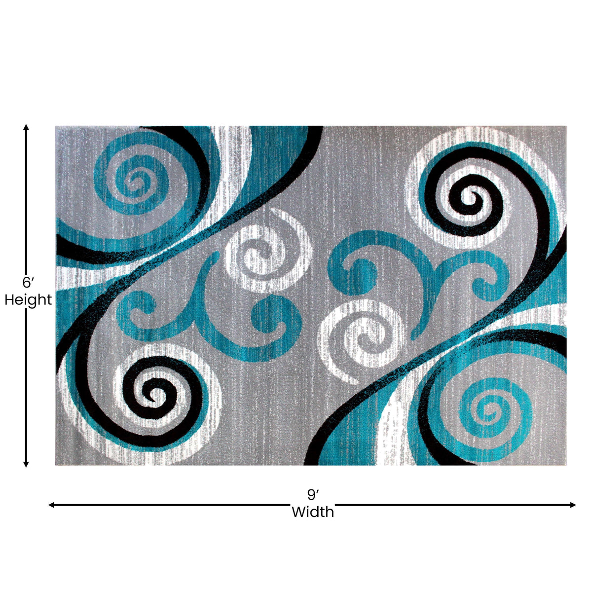 Turquoise,6' x 9' |#| Modern Distressed Swirl Abstract Style Indoor Area Rug in Turquoise - 6' x 9'