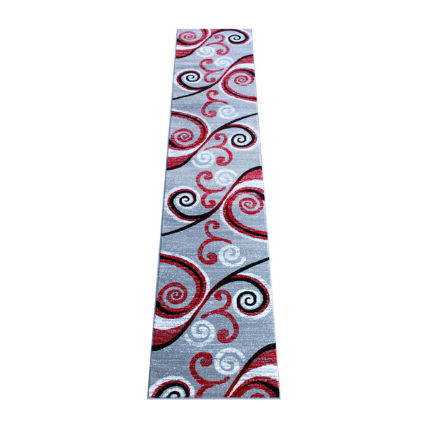 Red,2' x 11' |#| Modern Distressed Swirl Abstract Style Indoor Area Rug in Red - 2' x 11'