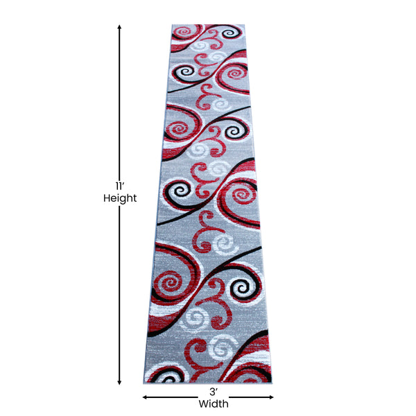 Red,2' x 11' |#| Modern Distressed Swirl Abstract Style Indoor Area Rug in Red - 2' x 11'