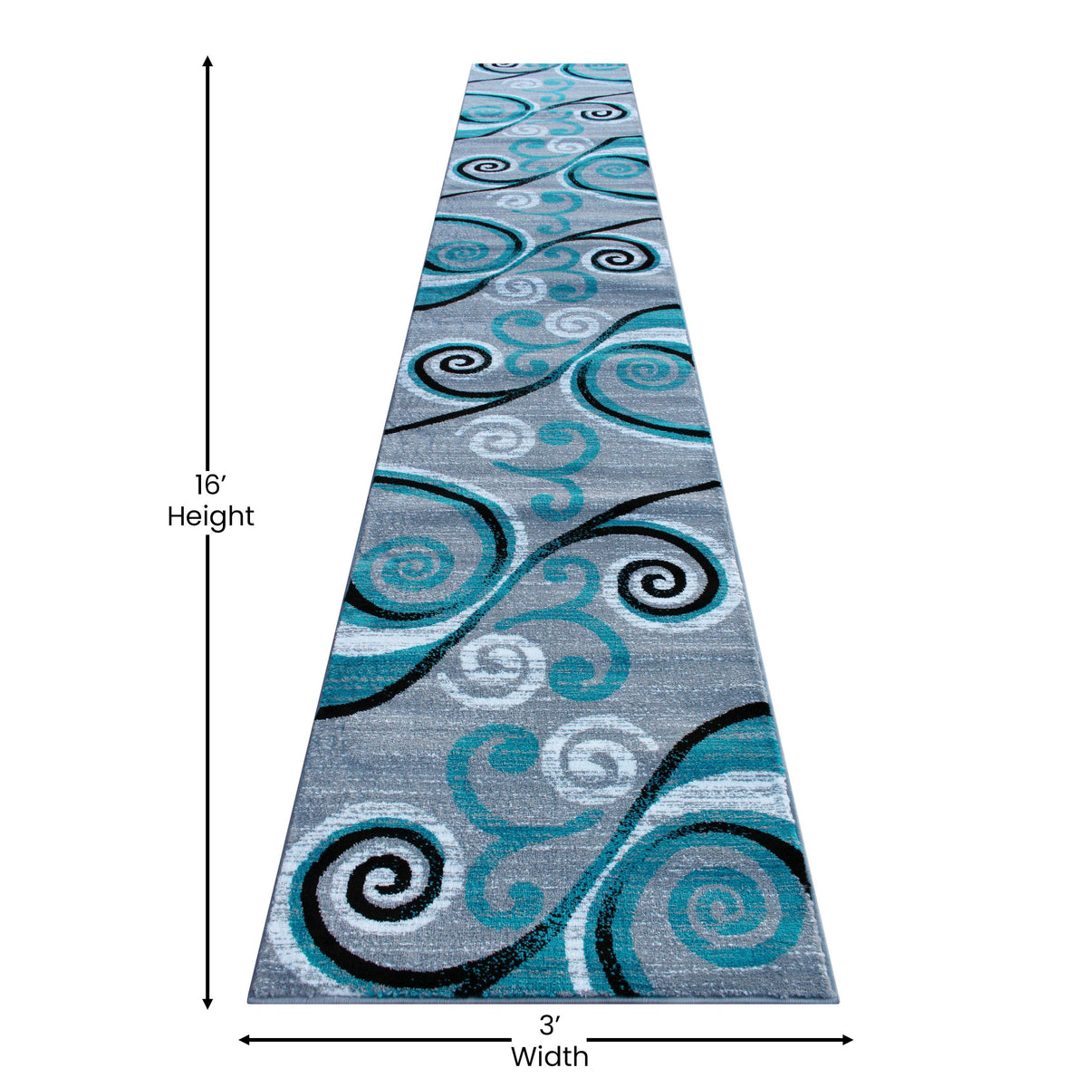 Turquoise,3' x 16' |#| Modern Distressed Swirl Abstract Style Indoor Area Rug in Turquoise - 3' x 16'