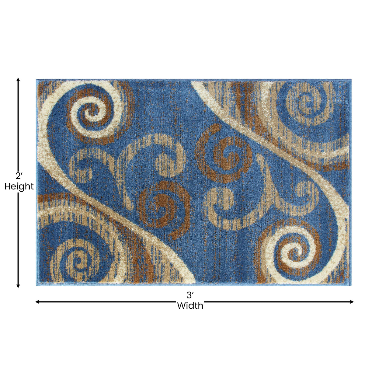 Blue,2' x 3' |#| Modern Distressed Swirl Abstract Style Indoor Area Rug in Blue - 2' x 3'