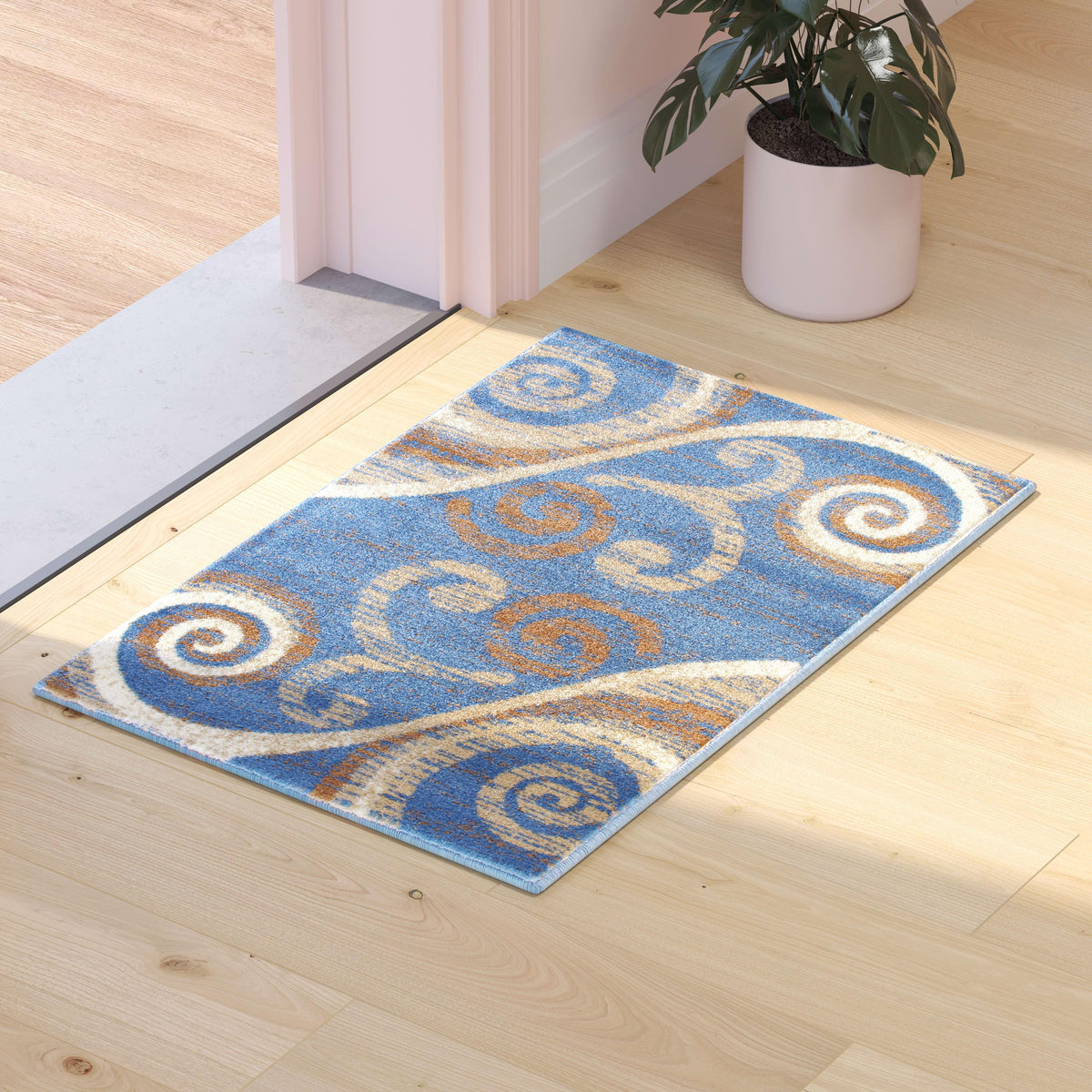 Blue,2' x 3' |#| Modern Distressed Swirl Abstract Style Indoor Area Rug in Blue - 2' x 3'