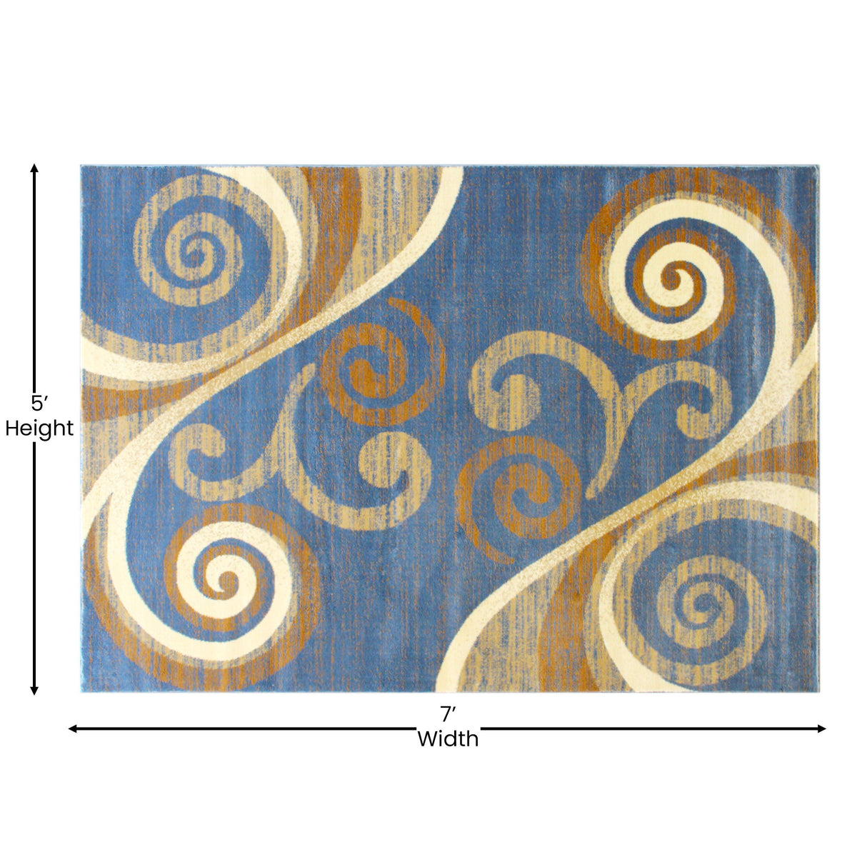 Blue,5' x 7' |#| Modern Distressed Swirl Abstract Style Indoor Area Rug in Blue - 5' x 7'