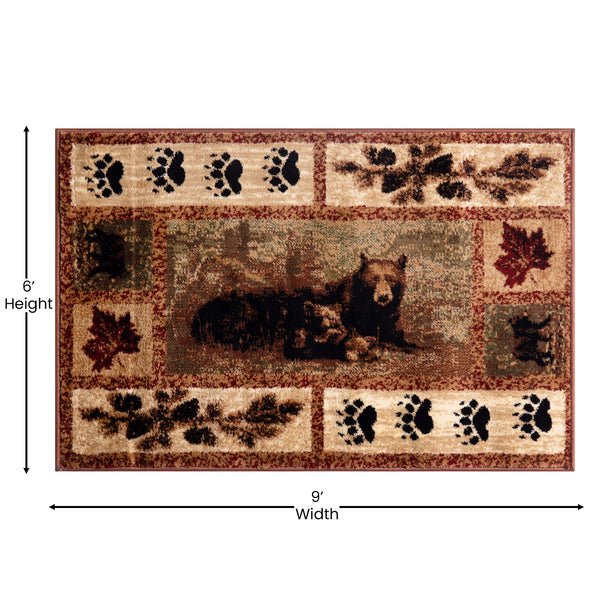 6' x 9' |#| Nature Inspired Mother Bear with 2 Cubs Brown Indoor Olefin Area Rug - 6' x 9'