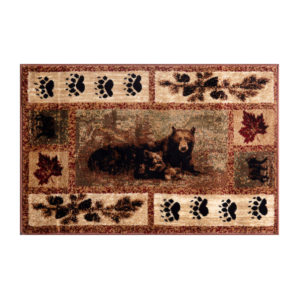 8' x 10' |#| Nature Inspired Mother Bear with 2 Cubs Brown Indoor Olefin Area Rug - 8' x 10'