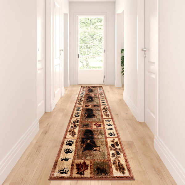 2' x 11' |#| Nature Inspired Mother Bear with 2 Cubs Brown Indoor Olefin Area Rug - 2' x 11'