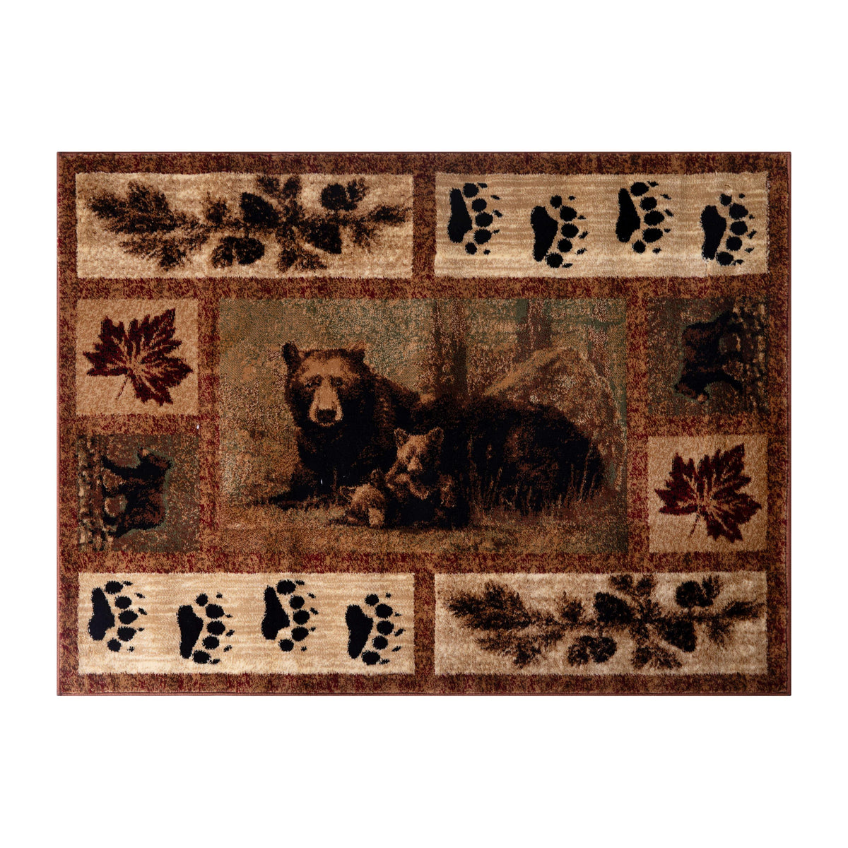 2' x 3' |#| Nature Inspired Mother Bear with 2 Cubs Brown Indoor Olefin Area Rug - 2' x 3'