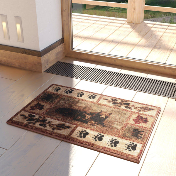 2' x 3' |#| Nature Inspired Mother Bear with 2 Cubs Brown Indoor Olefin Area Rug - 2' x 3'