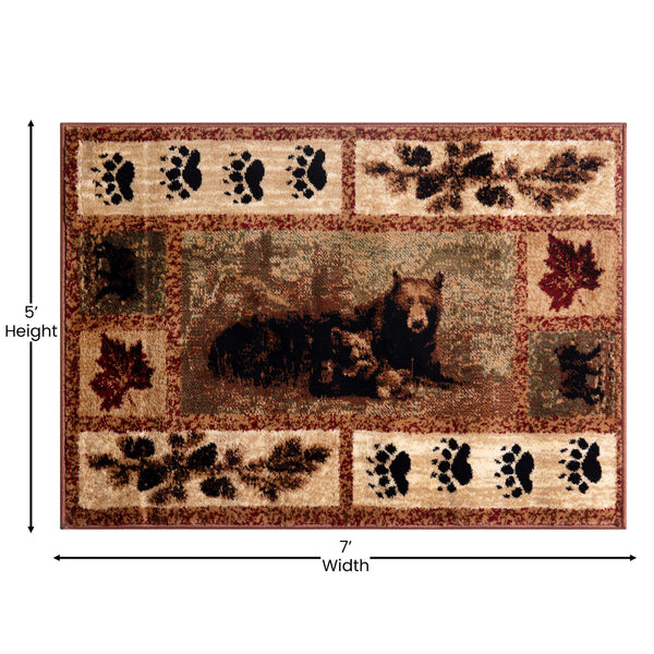 5' x 7' |#| Nature Inspired Mother Bear with 2 Cubs Brown Indoor Olefin Area Rug - 5' x 7'