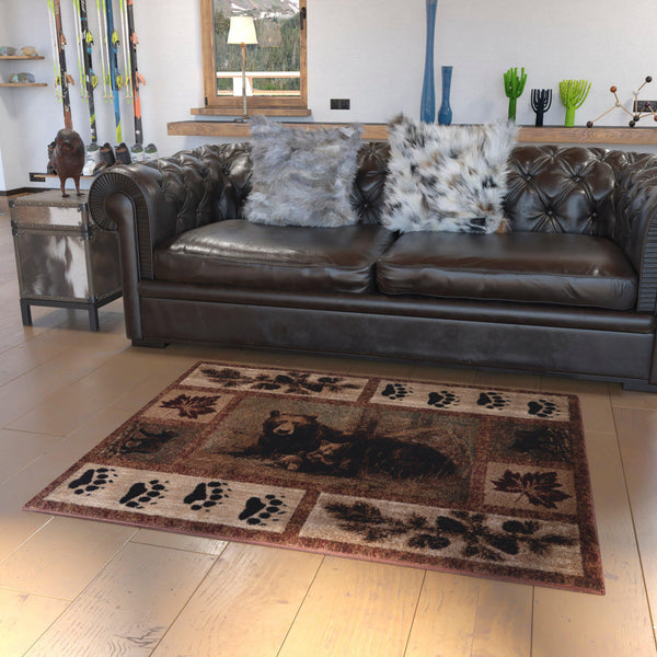 4' x 5' |#| Nature Inspired Mother Bear with 2 Cubs Brown Indoor Olefin Area Rug - 4' x 5'