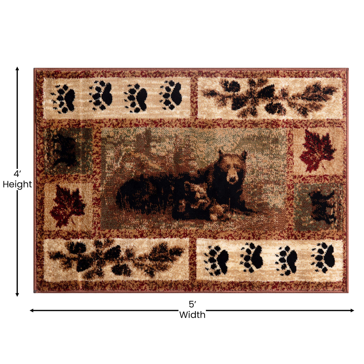 4' x 5' |#| Nature Inspired Mother Bear with 2 Cubs Brown Indoor Olefin Area Rug - 4' x 5'