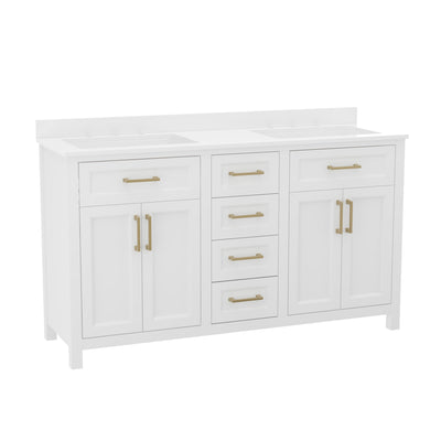 Vega Bathroom Double Vanity with 2 Sinks, 2 Storage Cabinets with Soft Close Doors, and 6 Drawers, Carrara Marble Finish Countertop - View 1