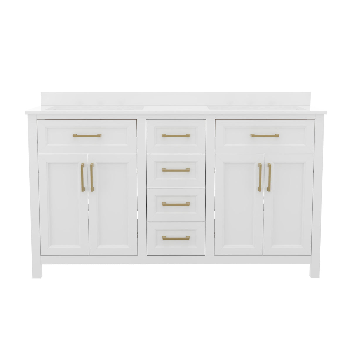 White |#| 60 Inch Bathroom Vanity with 2 Sinks, 2 Storage Cabinets, and 6 Drawers in White