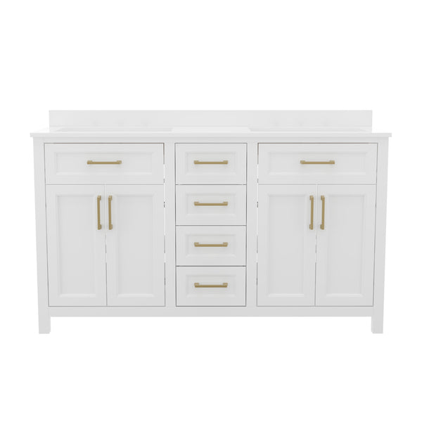 White |#| 60 Inch Bathroom Vanity with 2 Sinks, 2 Storage Cabinets, and 6 Drawers in White