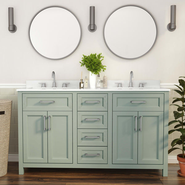 Gray |#| 60 Inch Bathroom Vanity with 2 Sinks, 2 Storage Cabinets, and 6 Drawers in Gray